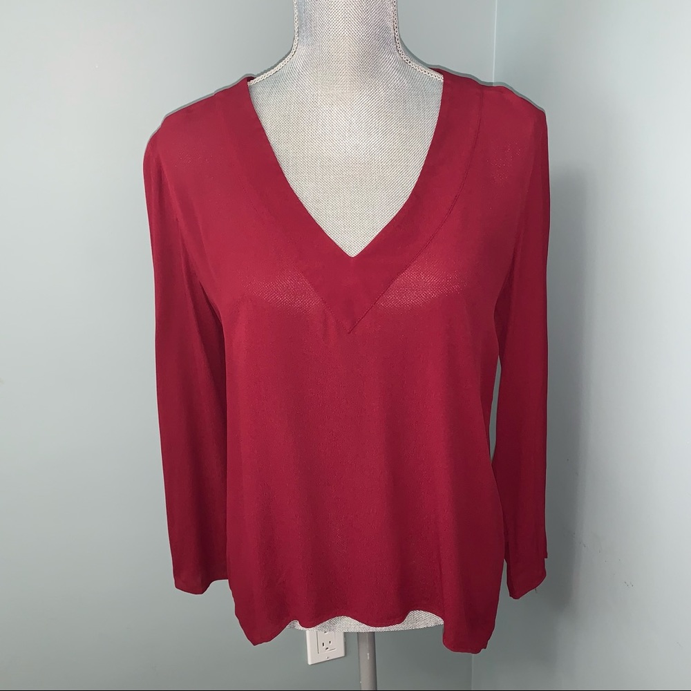 ZARA red long sleeve V-Neck shirt women’s size medium